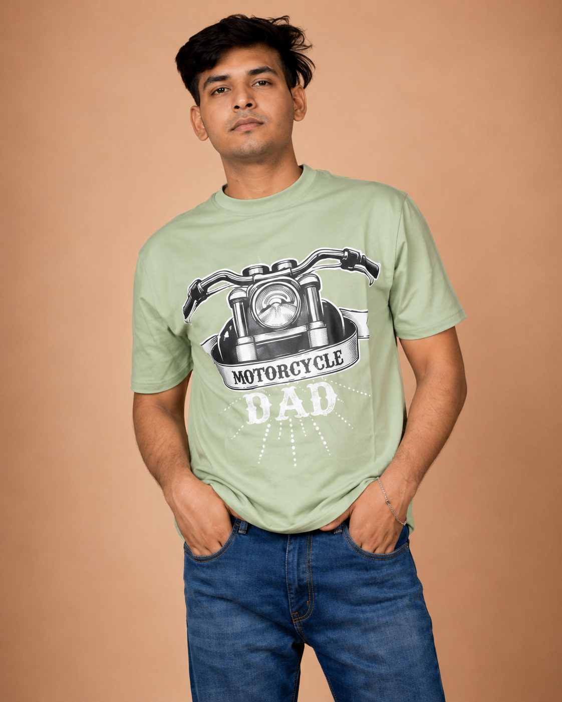 Motorcycle Dad Green Printed T-Shirt product photo 3