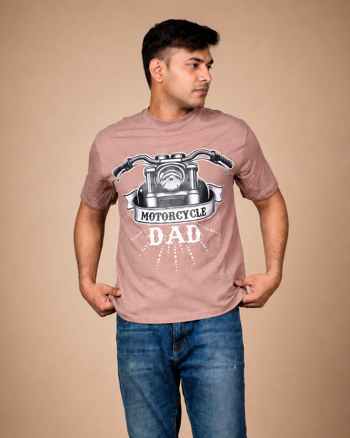 Motorcycle Dad Brown Printed T-Shirt product photo 3
