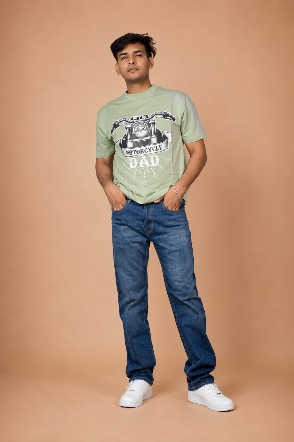Motorcycle Dad Green Printed T-Shirt product photo 2