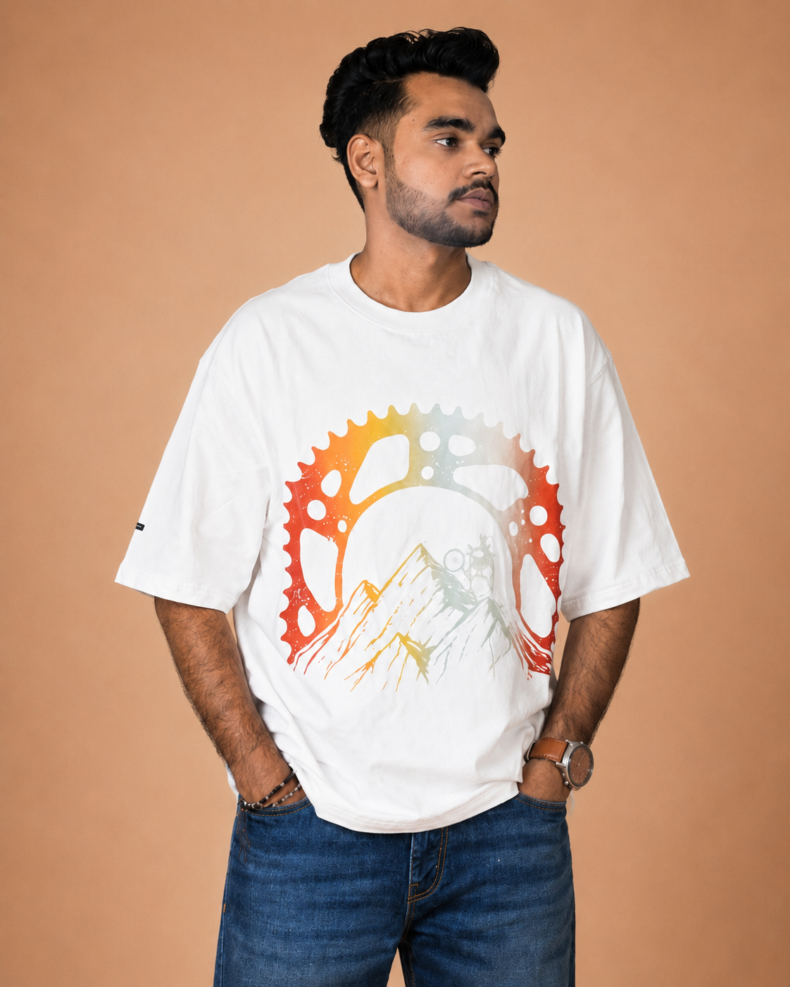 Cycle in Mountain White Printed T-Shirt product photo 3