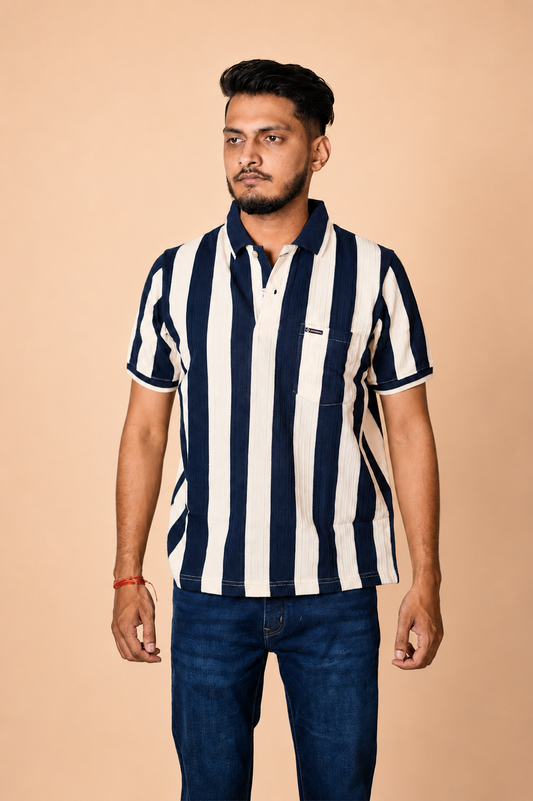 Grey White Vertical Polo T-Shirt product photo 1