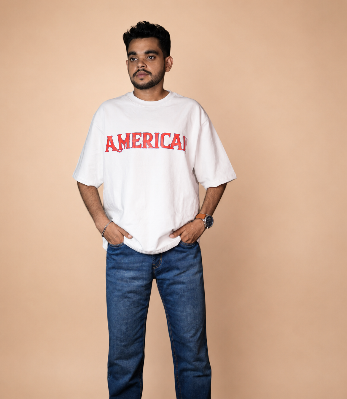 American in White Printed Oversized T-Shirt