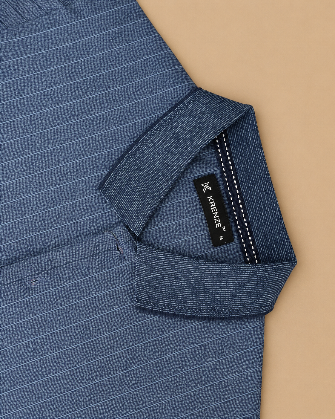 Denim blue Indigo Melange with thin grid line Jacquard Polo t-shirt