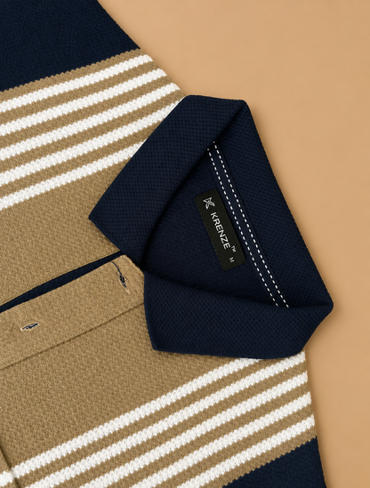 Blue Brown Vertical Polo T-Shirt